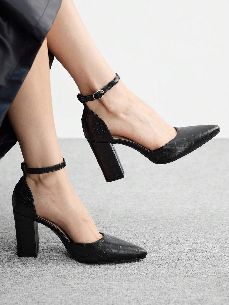 CUCCOO BIZCHIC Proste, jednokolorowe, grube, codzienne, damskie czółenka z klamrą