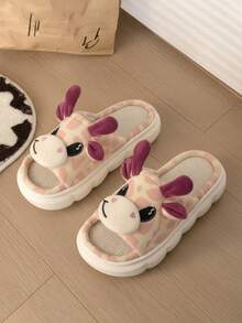 Zapatillas de felpa con diseño de animales de dibujos animados, cálidas y antideslizantes,., zapatillas de dormitorio de tela de muy buen gusto. - Rosa Pálido - Ver 1