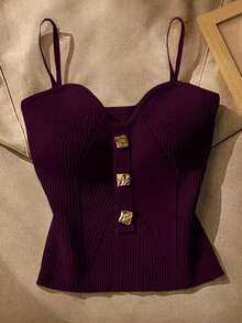 Resyla 女士时尚性感纯色吊带针织上衣 - 紫色 - 查看 1