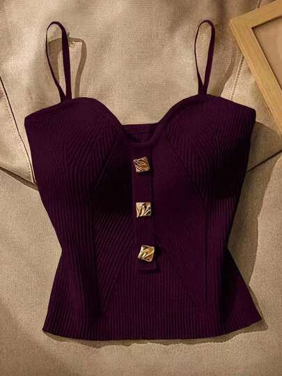 Resyla Women's Fashionable Sexy Solid Color Camisole Knit Top