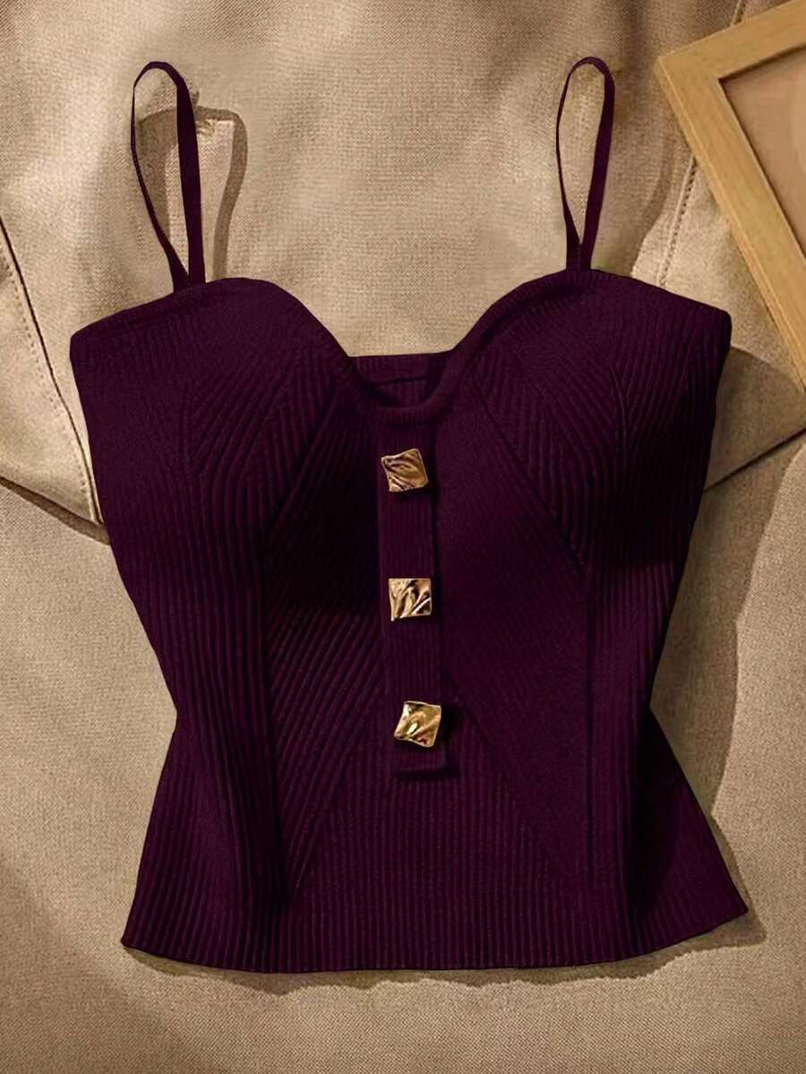 Resyla 女士时尚性感纯色吊带针织上衣 - 紫色 - 查看 1