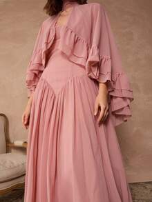 Enchnt Damen Einfarbiges minimalistisches Kleid mit Rüschensaum - Altrosa - Übersicht 3