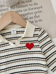 SHEIN Blusa de manga larga casual y versátil con cuello y rayas - Beis - Ver 6