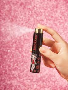 Betty Boop x SHEIN 8毫升/0.3盎司黑色甜美女士旋转式便携香水瓶，可重复灌装喷雾，旋转式喷头，可灌装香水、护肤水及其他液体，可重复使用，适合旅行和日常使用，爱心、亲吻、心形图案，送礼佳品，派对、节日、情人节、情人节假期适用