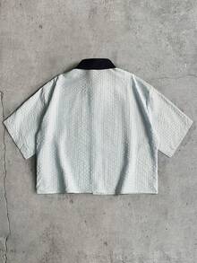 AXEPEAK Men's Casual Contrast Collar Striped Short Sleeve Shirt, Summer - Blue - View 4