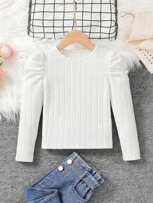 SHEIN Áo thun cổ cao tay lửng dáng ôm cho bé gái, kiểu dáng thể thao, tuyệt vời cho trang phục thường ngày, đi học vào mùa thu và đông, phong cách đường phố cá tính, mặc hàng ngày, đi học, Halloween, Y2K, giản dị và dễ thương, áo thun đi nghỉ mát dễ thương. - trắng - Xem 2