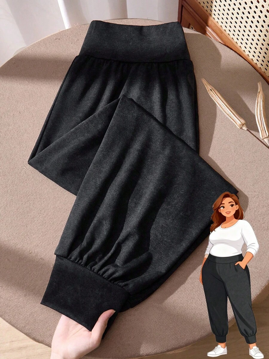 Rusticease 大码女式秋季乡村休闲黑色扎染做旧印花束脚裤，带口袋，适合秋冬季节外出穿着，2025新款，针织裤，简约时尚，适合日常穿着，圣诞节和新年礼物。 - 黑色 - 查看 1