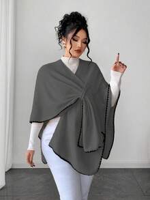 Elenzga 女士优雅宽松大码套头毛衣，适合秋冬季外穿 - 灰色 - 查看 5