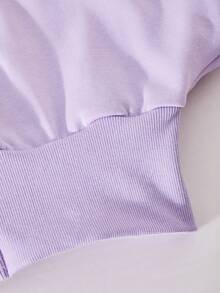 SHEIN Sparklyn 2件套女童碎花灰色腰部抽绳抓绒卫衣和宽松长裤休闲运动套装，秋冬季 - 淡紫色 - 查看 5