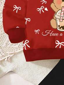 2pcs Baby Girls Cute Cartoon Bear & Bow Pattern Long Sleeve Sweatshirt And Leggings Set, Suitable For Autumn, Winter, Spring - Multicolor - View 5