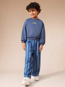 SUMWON Boys Comfortable Crew Neck Sweatshirt With Vertical Striped Jogger Pants Two Piece Set For Casual And Vacation - Blue - View 2