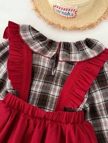 Blossori Young Girls' French Elegant Plaid Shirt/Suspender Dress Set - Multicolor - View 4