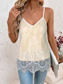 SHEIN Clasi Elegant Sexy Black Lace Camisole For Women - White - View 1