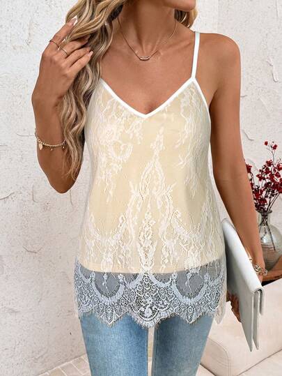 SHEIN Clasi Elegant Sexy Black Lace Camisole For Women