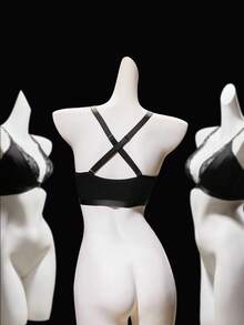 SHEIN Elacene Damen Einfarbiger Spitzen-Patchwork Transparenter Vorderverschluss BH - Schwarz - Übersicht 2