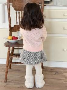 DAZY Baby Girls' Round Neck Polka Dot Bowknot Cardigan - Pink - View 2