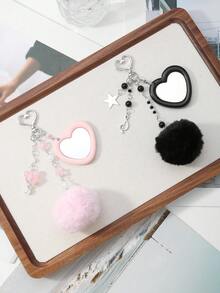 ROMWE Kawaii 1 mặt dây chuyền hình ngôi sao acrylic, nốt nhạc, nơ, chuông, gương trái tim, móc khóa bóng lông dễ thương và thời trang cho cặp đôi/bạn thân, phụ kiện đa năng, thích hợp để đeo hàng ngày, quà tặng ngày lễ - Nhiều màu - Xem 2