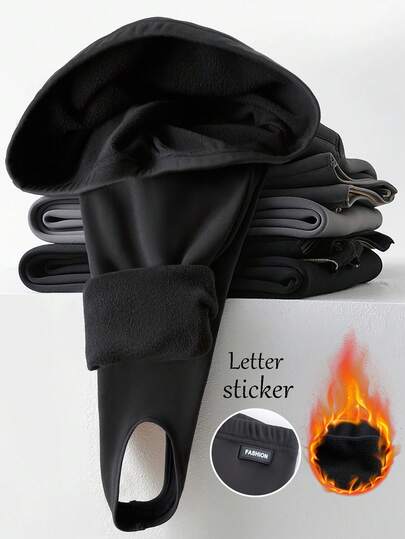 Franclia 女士纯色修身打底裤，带字母标签，连脚，紧身，黑色保暖内衬打底裤，鲨鱼裤，瑜伽裤，黑色保暖内衬长裤，可作外穿，连裤袜。女士冬季服装，圣诞节，新年服装，白色新年装，派对，海滩，优雅，休闲，女士休闲装，浪漫，情人节，约会，毕业季服装，时尚休闲通勤装，商务办公装，百搭时尚日常休闲装，都市教师职业装