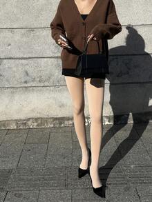 DAZY Sheer Black Tights, Leg Slimming Opaque Pantyhose, Thermal Lined Footless Leggings - Apricot - View 5