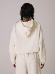 MUSERA بدلة رياضية مع سحاب أمامي وتطريز، هوديي مريح وناعم للاسترخاء في فصل الشتاء - كريم - مشاهدة 4