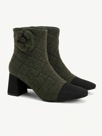 CUCCOO CHICEST Botas de tobillo con tacón alto grueso, decoración floral 3D, elegantes y de moda para uso diario