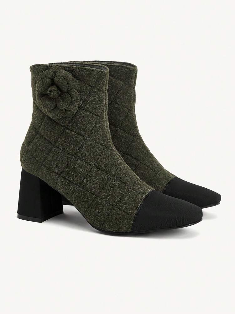 CUCCOO CHICEST Women's Fashionable Elegant Commuter 3D Floral Decor Chunky High Heel Ankle Boots For Christmas