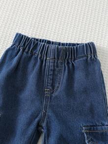 Cozy Pixies Baby Boy Decorative Pocket Elastic Waist Cuffed Jeans, Versatile & Comfortable