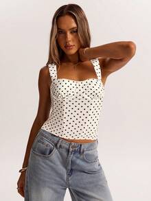 SHEIN BAE Đêm hẹn hò của phụ nữ Tiệc bạn gái Tiệc sinh nhật Câu lạc bộ đêm Tiệc ngày lễ Áo hai dây chấm bi thanh lịch, Tiệc bạn gái, Hẹn hò, Áo nịt ngực đi làm hàng ngày trên phố, Áo nịt ngực dễ thương, Câu lạc bộ áo gợi cảm, Áo nịt ngực, Áo mùa hè, Áo dễ thương, Áo mùa hè của phụ nữ Áo nịt ngực - Màu be - Xem 5