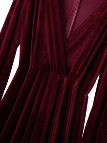 GlowEve CURVE Plus Size Women Elegant Christmas Red Beaded Velvet Long Sleeve Dress - Burgundy - View 3