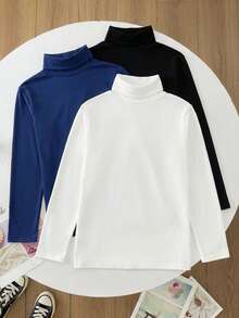 3pcs/Set Teenage Boy Slim Fit Casual Comfortable High Neck Long Sleeve T-Shirts Flash Burgundy Boho Goth Y2k Streetwear Rave Vacation Holiday Party Festival Fall Winter Winter Clothes Retro Vintage Casual Cozy