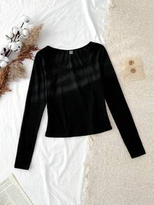 Tseoso 4 sztuki 95% bawełny, jednokolorowe, swobodne i uniwersalne koszulki z kwadratowym dekoltem i długim rękawem dla kobiet, odpowiednie na wiosnę, jesień i zimę