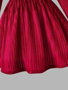 Young Girl Ruched Square Neck Waist Puff Sleeve Beaded Christmas Dress, Elegant And Fashionable For Parties, Birthdays Or Everyday Wear - Red - View 8