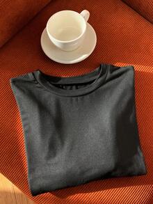 Comfortcana 素色落肩T恤 - 黑色 - 查看 6