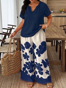 EMERY ROSE Conjunto informal de 2 piezas de top y pantalones en talla grande - Multicolor - Ver 5