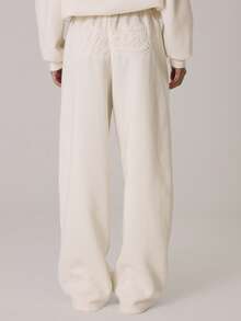 MUSERA Drawstring  Applique Wide Leg Co-Ord Tracksuit Joggers Only Casual Cute Autumn Winter Cosy Lounge Coco Cloud - Cream - View 1