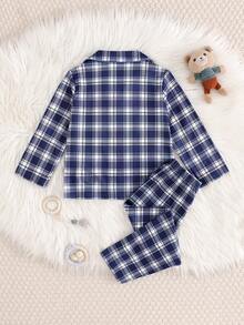 Cozy Pixies Set 2 Potong untuk Anak Laki-Laki: Kardigan Lengan Panjang Berkerah Motif Kotak-kotak dan Celana Panjang Pinggang Elastis - MultiWarna - View 2