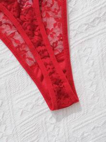 SHEIN Women Glittery Tape Lace Sexy Underwear G-String Bridal Lingerie, Rave - Red - View 4