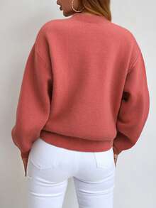 Sudadera casual de mujer caliente cómoda hoodie crewneck para cualquier temporada invierno otoño primavera con estilo minimalista - Rosa coral - Ver 3