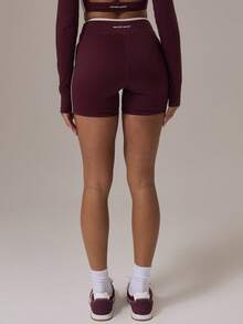 Musera Sport Pantalones cortos ajustados con diseño cruzado al frente y ribetes contrastantes, ropa deportiva de invierno para gimnasio y actividades al aire libre, verano - Burdeos - Ver 3