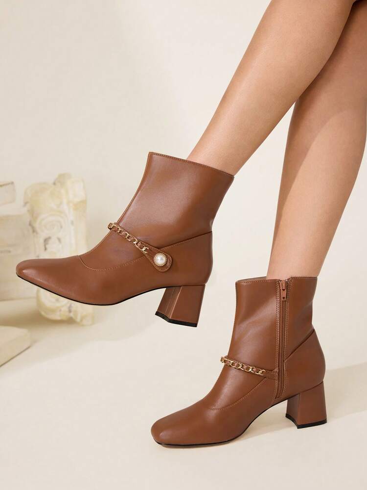 CUCCOO CHICEST Casual Commute Minimalist Solid Color Chunky Heel Women Ankle Boots For Christmas