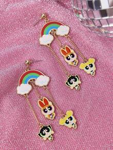 THE POWERPUFF GIRLS X SHEIN Hoa tai xích họa tiết hoa, bong bóng, hoa mao lương dễ thương, thích hợp cho nhiều bữa tiệc, buổi hòa nhạc/lễ hội - Vàng - Xem 3