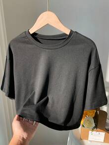 Comfortcana 素色落肩T恤 - 黑色 - 查看 1