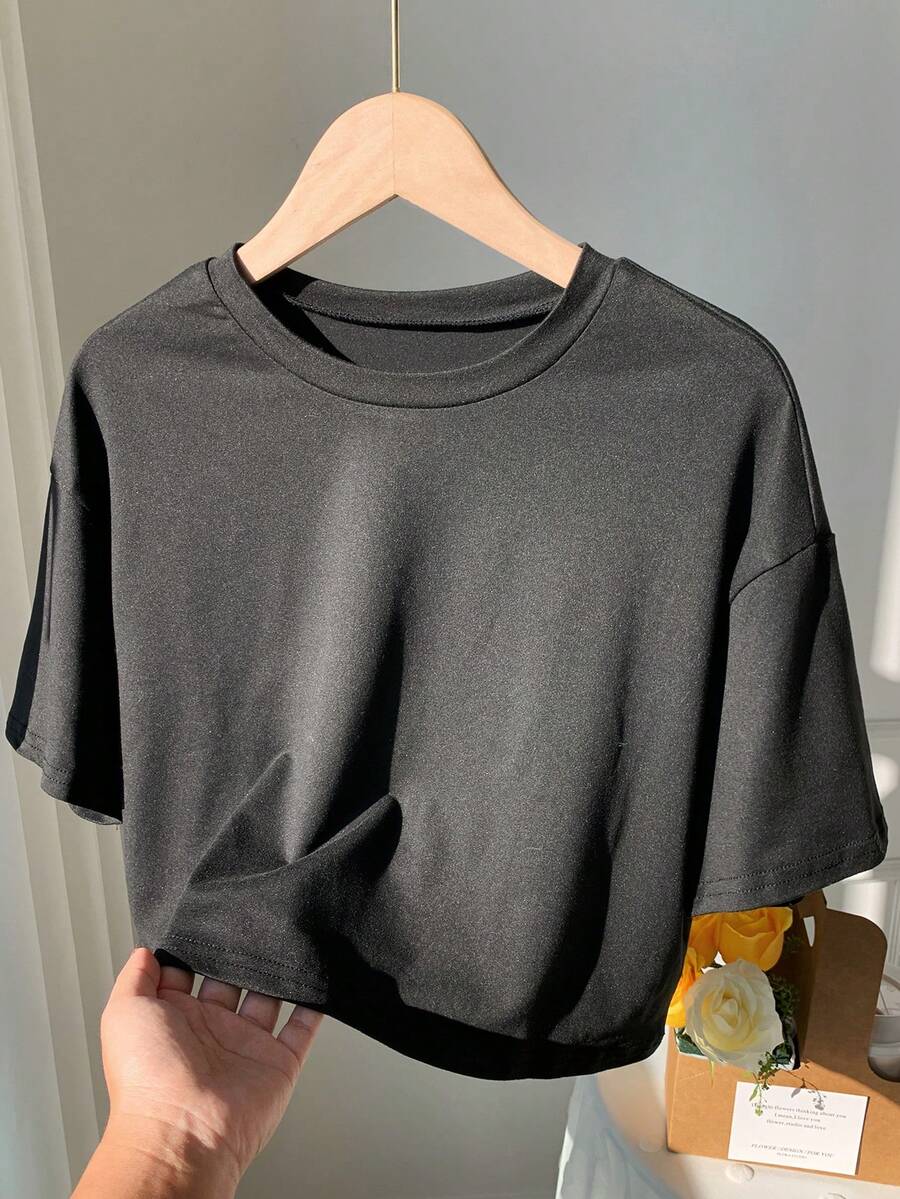 Comfortcana 素色落肩T恤 - 黑色 - 查看 1