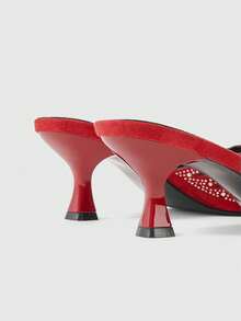 Sleekvia Women's Pointed Toe Rhinestone Hollow Design Elegant High Heel Sandals - Red - View 9
