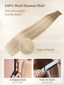Tape In Hair Extensions 100% Human Hair #P18/22Light Blonde Highlighted Golden Blonde Straight Style In 14-22 Inch Lengths Extensions Silky Seamless Invisible Top Quality Thick Ends Healthy Human Hair Extensions 50g/Pack For Thin Hair And Salon Use - SP18/22 - View 8