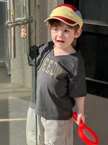 DAZY Áo thun tay ngắn cổ chữ V in chữ cho bé trai, mùa hè - Xám - Xem 4