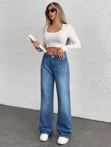 SHEIN Tall 女士宽松直筒口袋牛仔裤，休闲百搭