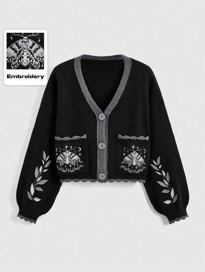 Hippie كارديجان أمامي مطرز بالقمر والنجوم والشمس بتصميم فراشة للمقاسات الكبيرة