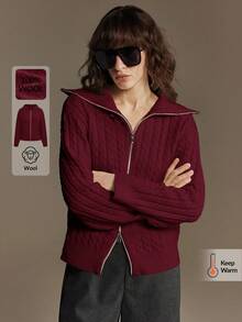 Ontre Cardigan tricoté à fermeture éclair en métal pour femmes, convient pour les déplacements urbains, les affaires, les tenues décontractées, Noël, le Nouvel An, l'automne/l'hiver