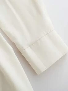 Chiquease Váy dài tay cổ bẻ thanh lịch màu tương phản 2 trong 1 dáng ôm, thích hợp mặc đi làm và đi chơi, mùa thu/đông - Màu be - Xem 3